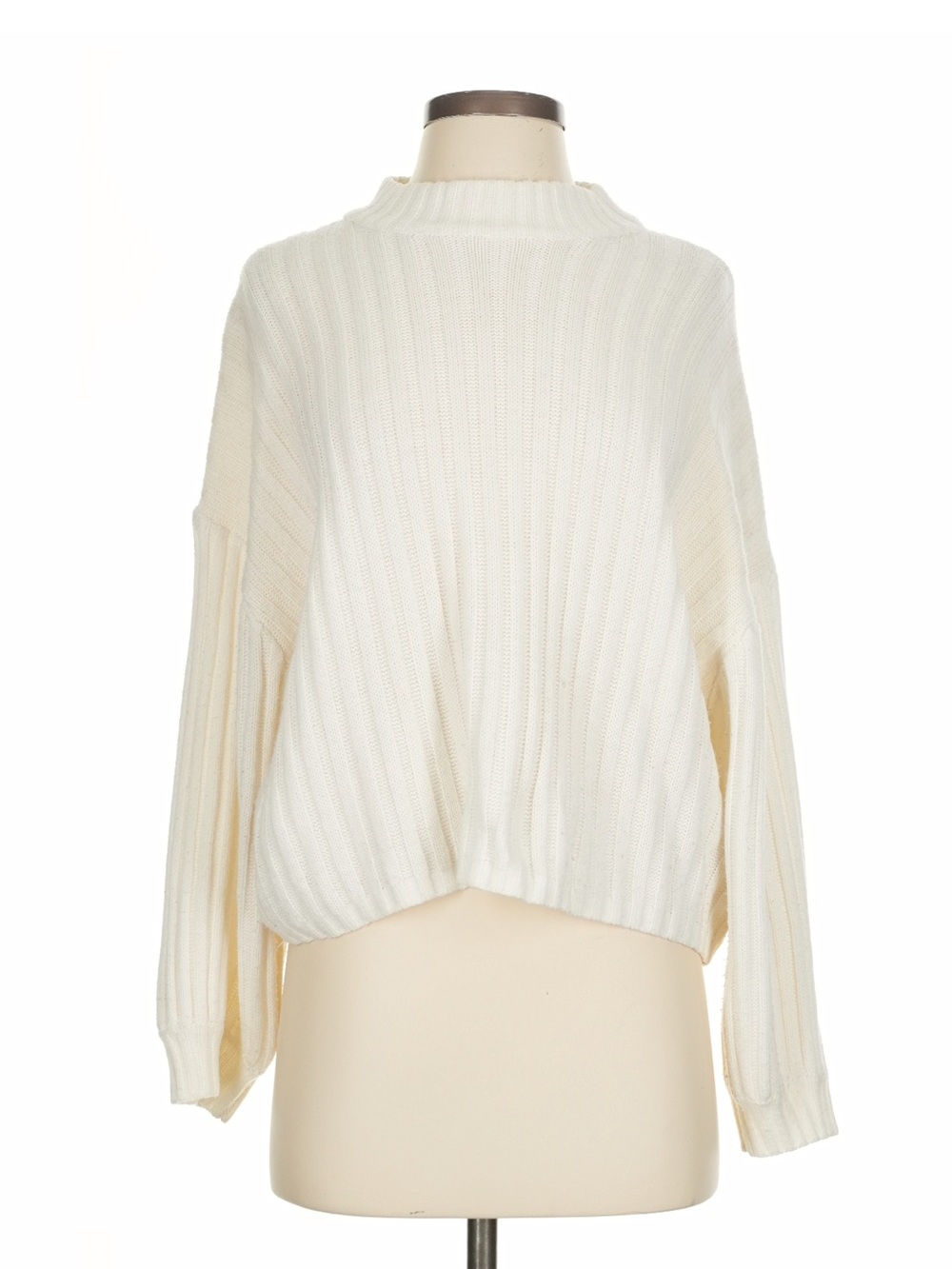 Princess Polly Cream Ribbed Mock Neck Sweater